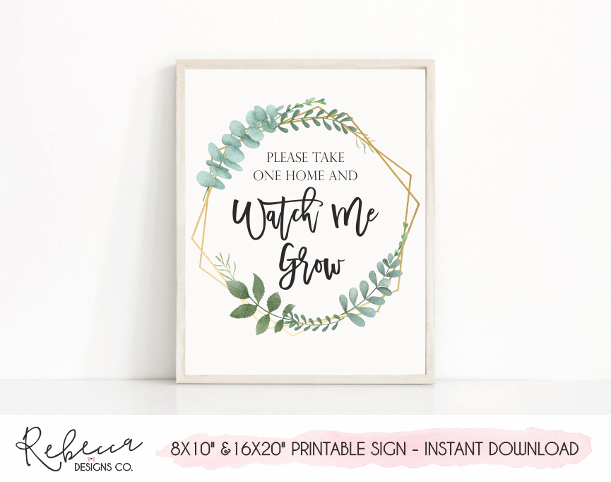 Watch Me Grow Sign Printable Succulent Favors Baby Shower Sign 