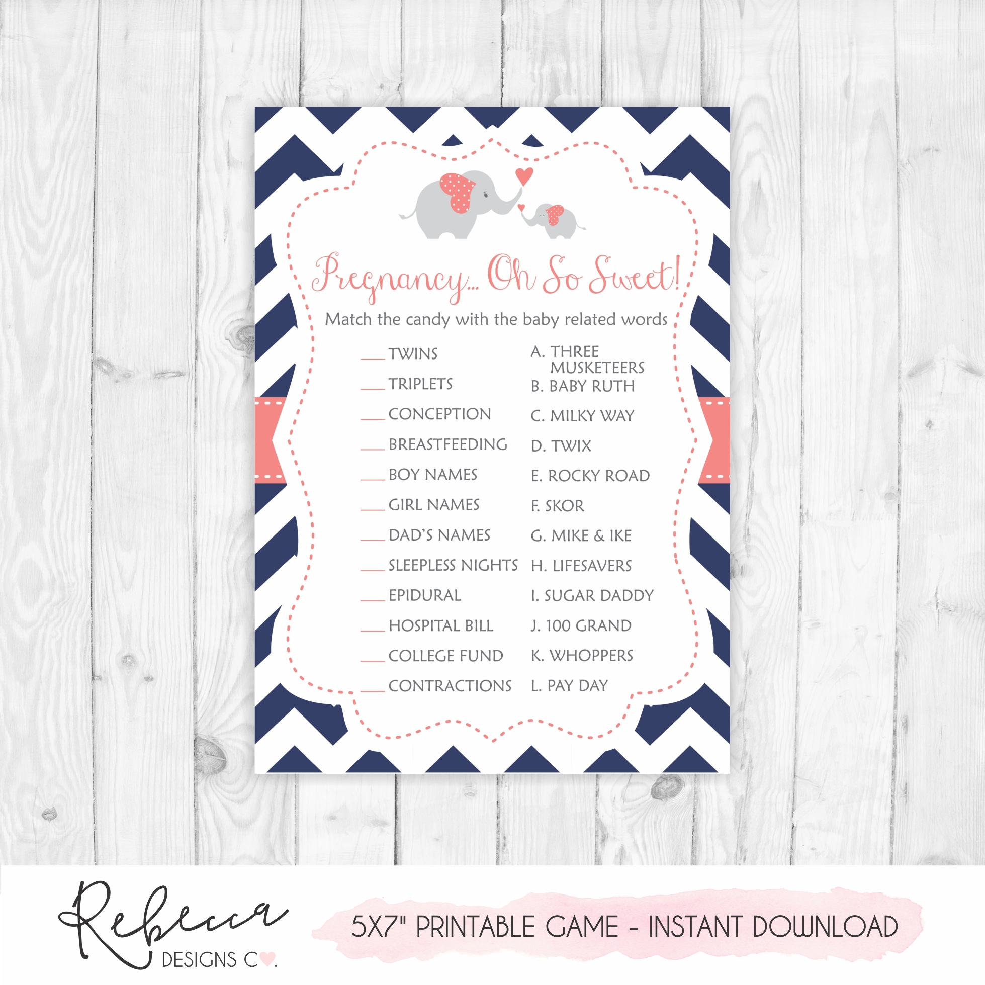 Elephant baby shower game candy bar • Instant download – Rebecca ...