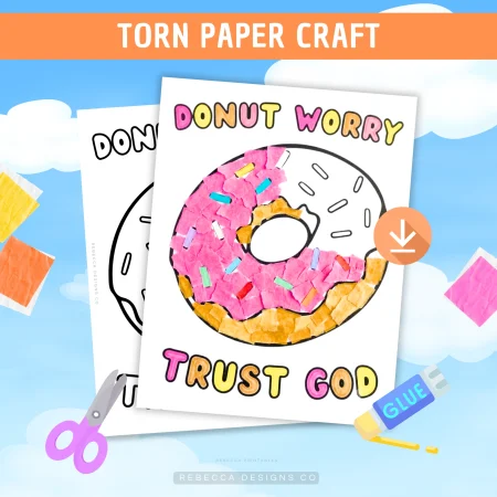 Donut Worry Trust God Paper Craft Printable 1 Peter 5:7 Sunday School Craft Christian Donut Tissue Paper Craft Activity Church Coloring Page