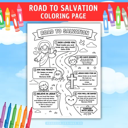 Romans Road to Salvation Coloring Page Plan of Salvation Printable for Kids Christian Bible Activity VBS Sunday School Craft Bible Lesson